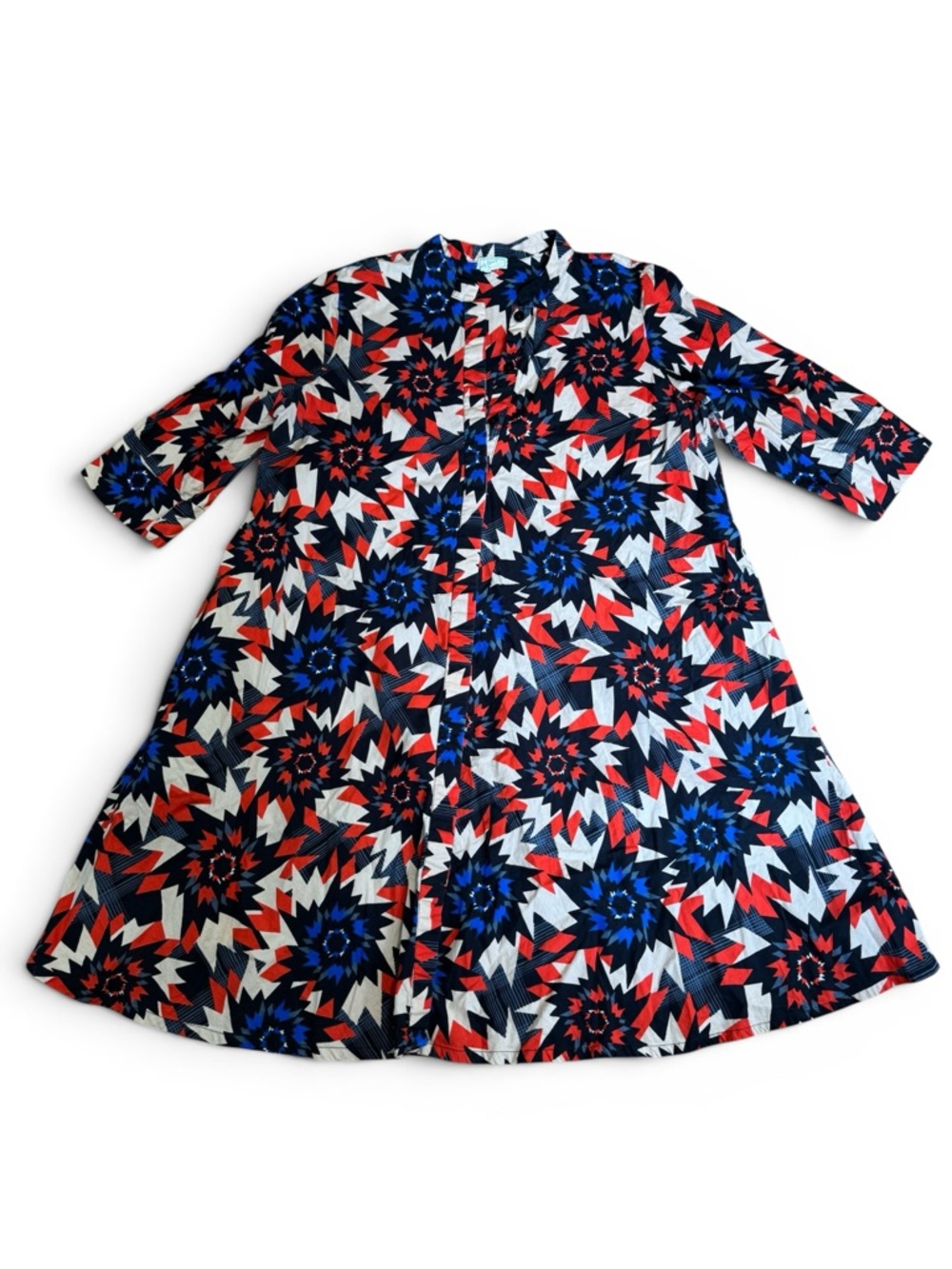 Zuri Kenya Whirligig Dress XL Long Blue Red Geometric Cotton Shirt Sold Out Boho
